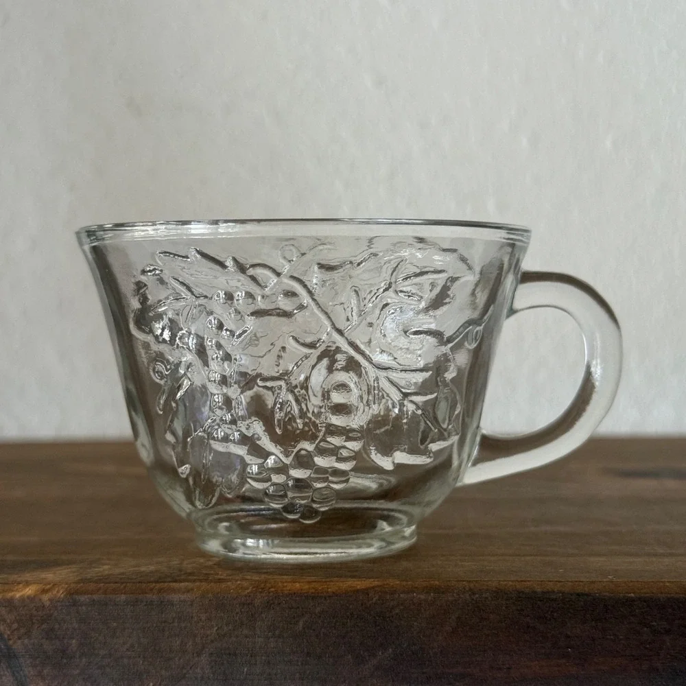 Vintage‎ Anchor Hocking Clear Grapevine Punch Cup Pressed Glass Mug